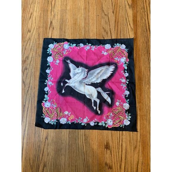 Harley Davidson Pink Unicorn Pegasus Bandana Rag Scarf Cotton VTG Kerchief 90s - Picture 1 of 13